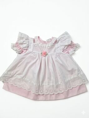 VTG 90s Bryan Pink Eyelet Pinafore Dress 6-9M